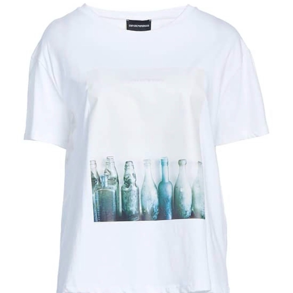 Emporio Armani White Tee with Artistic Bottle Design